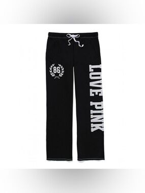 PINK Victoria’s Secret Black White Logo Baggy Campus Sweatpants